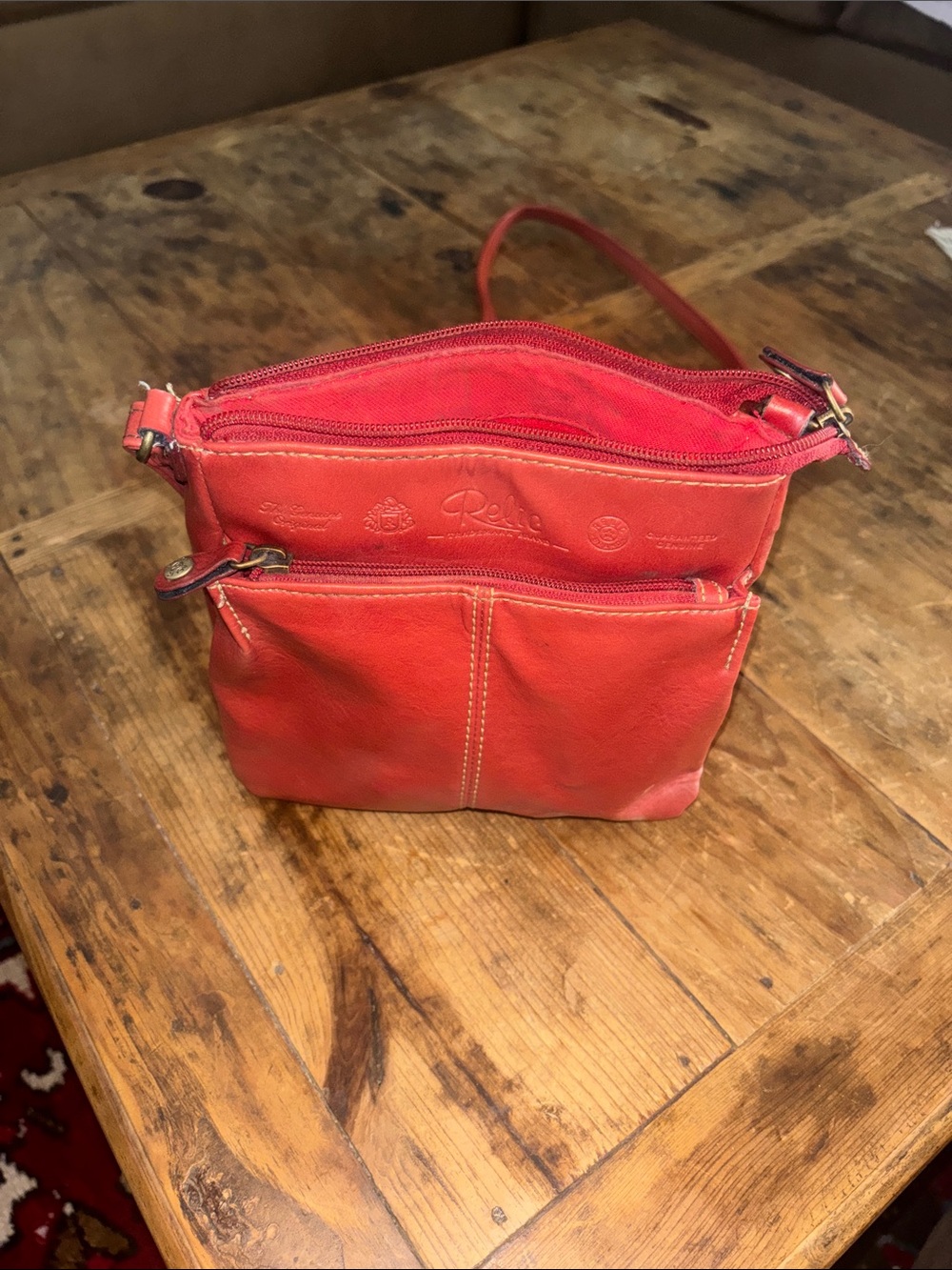 Relic Red Leather Compact Crossbody with Front Pocket